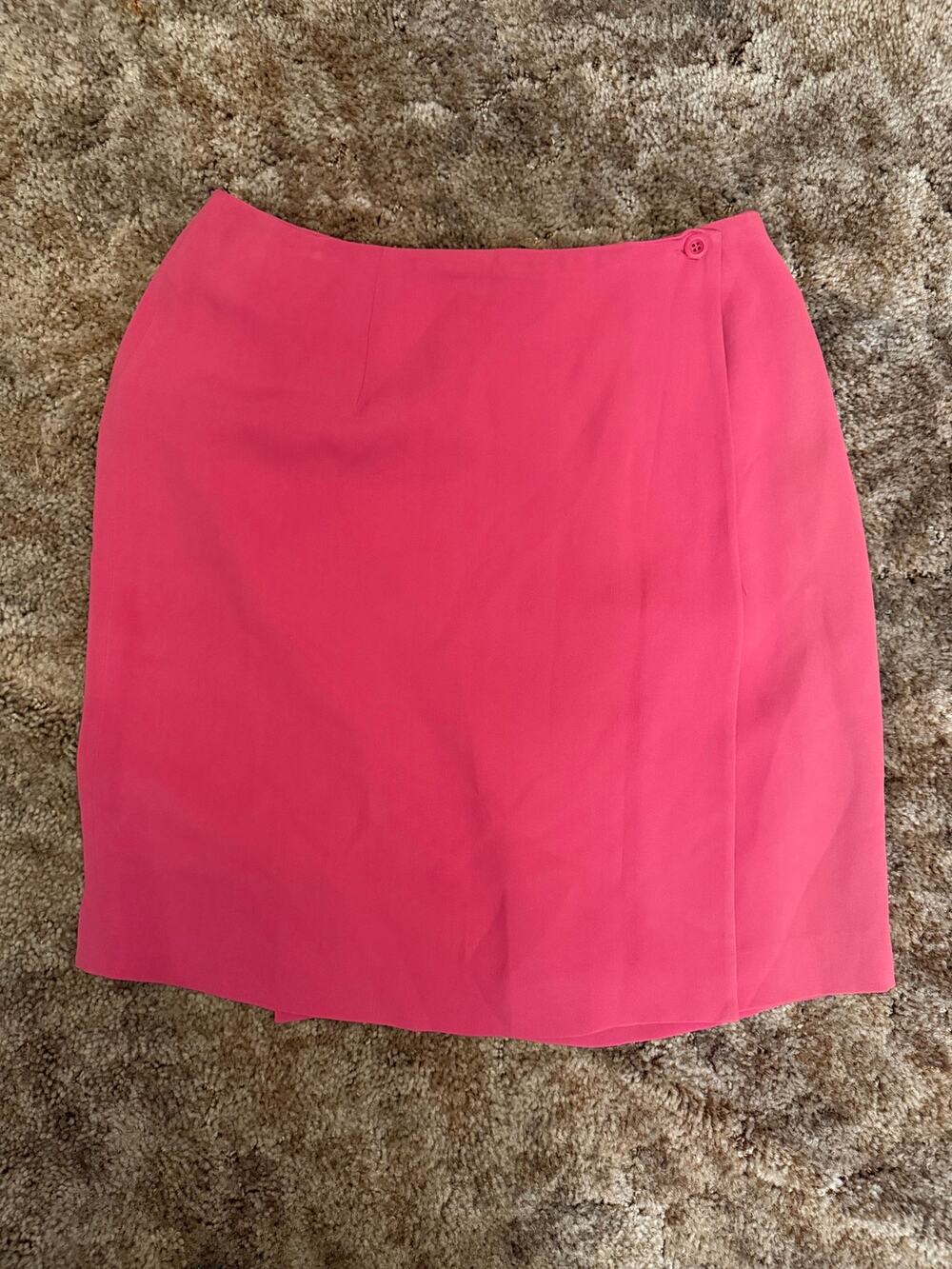Vintage Charter Club Solid Pink Silk Button Wrap Skirt Preppy Minimalist Barbie